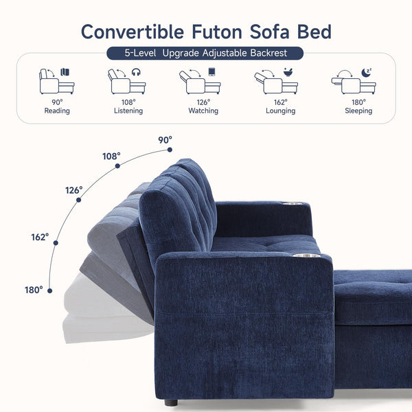 L-Shaped Sleeper Sectional Sofa with Storage Chaise