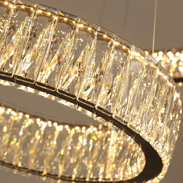 Modern LED Crystal Ring Chandelier — Dimmable, 2-Ring, 3000–6000K