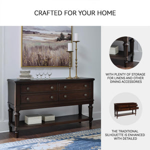 4-Drawer Dining Server with Open Shelf – Dark Brown