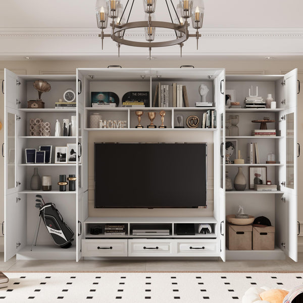 126" Entertainment Center Wall Unit with Glass Doors & Drawers