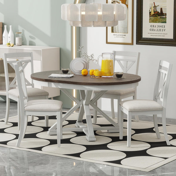 Round Extendable Dining Table Set for 4, 5-Piece