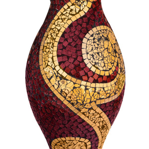 Mosaic Terracotta Floor Vase – 24 Inch Tall Cylinder, Ruby Red & Gold