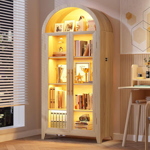 71" Arched Display Cabinet with LED Light & Glass Doors