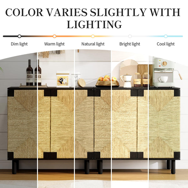 Seagrass Sideboard Buffet Cabinet with Adjustable Shelf