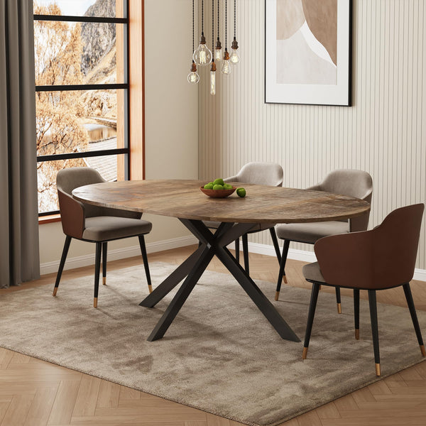 Round to Oval Extendable Dining Table with Metal Frame