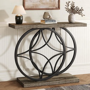 Industrial Console Table with Wood Top – Entryway Sofa Table
