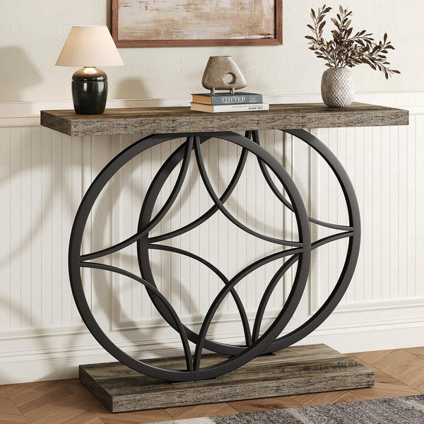 Industrial Console Table with Wood Top – Entryway Sofa Table
