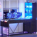 Computer Desk with Drawers, Bookshelf & LED Lights