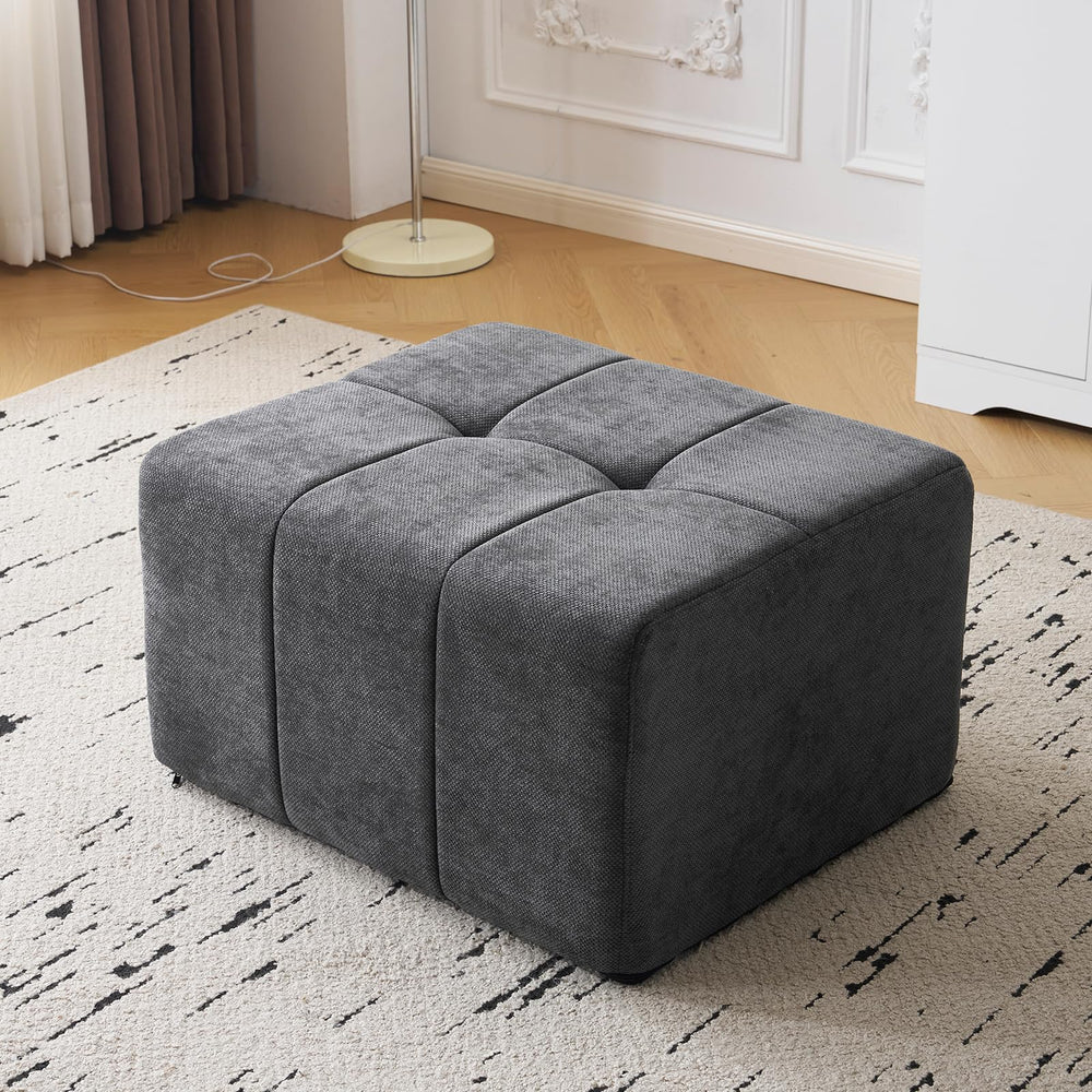 Square Chenille Pouf Ottoman with Foam Filling