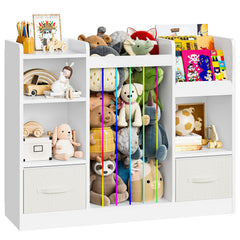 Kids Toy Storage Organizer with Stuffed Animal Storage — 5 Cubes & 2 Drawers, White