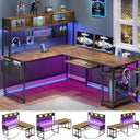 L-Shaped Gaming & Home Office Desk with Power Outlet, LED Lights & Pegboard