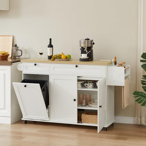 Kitchen Island Cart with Drop Leaf & Power Outlet