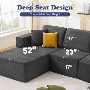 Modular L-Shape Sectional Sofa with Chaise | Deep Seat Corduroy