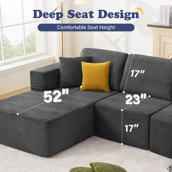 Modular L-Shape Sectional Sofa with Chaise | Deep Seat Corduroy