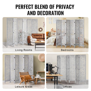 6-Panel Wood Folding Room Divider – 66.9" Tall Privacy Screen