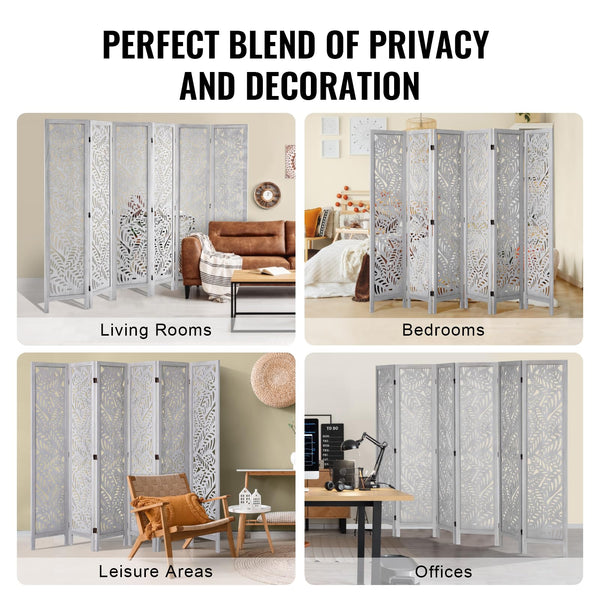 6-Panel Wood Folding Room Divider – 66.9" Tall Privacy Screen
