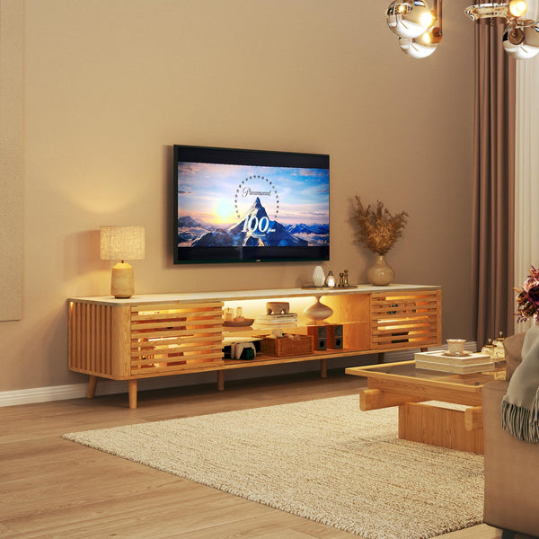 70" TV Stand with LED Lights & Faux Marble Top