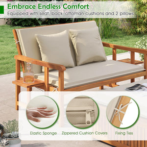 Acacia Wood Outdoor Daybed Set with Adjustable Backrest & Storage Ottoman