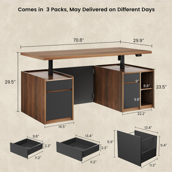 Electric Standing Desk with Drawers & Storage – 70.8" Adjustable Wood Executive Desk
