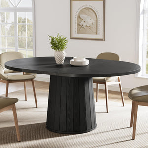 Oval Farmhouse Dining Table for 4–6, 55-Inch Pedestal Base
