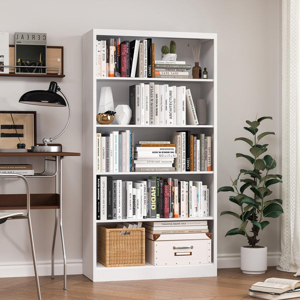 5-Tier Tall Metal Bookcase with Adjustable Shelves