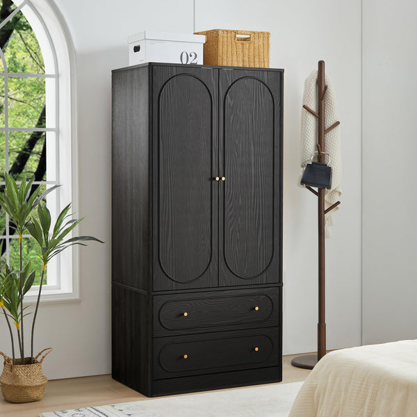 Fluted Wardrobe Closet Set of 2 – Black