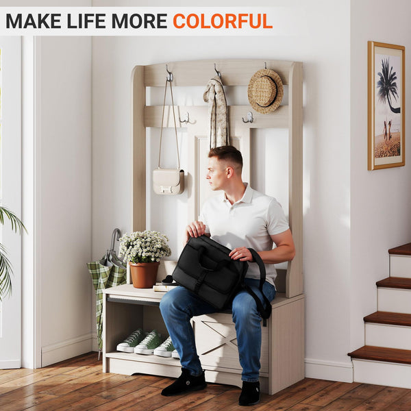 Hall Tree with Bench, Coat Hooks & Shoe Storage