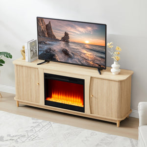 Fireplace TV Stand with Sliding Doors & Storage