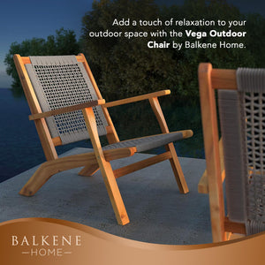Acacia Wood Outdoor Armchair with Handwoven Seat – Natural