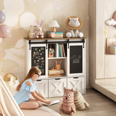 Kids Toy Storage Cabinet with Sliding Chalkboard & 3 Drawers