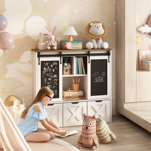 Kids Toy Storage Cabinet with Sliding Chalkboard & 3 Drawers