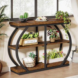 Industrial 3-Tier Console Table with Arched Metal Frame