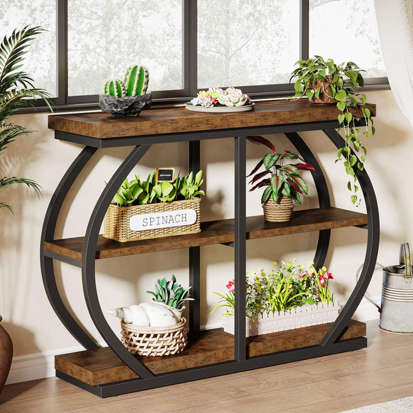 Industrial 3-Tier Console Table with Arched Metal Frame
