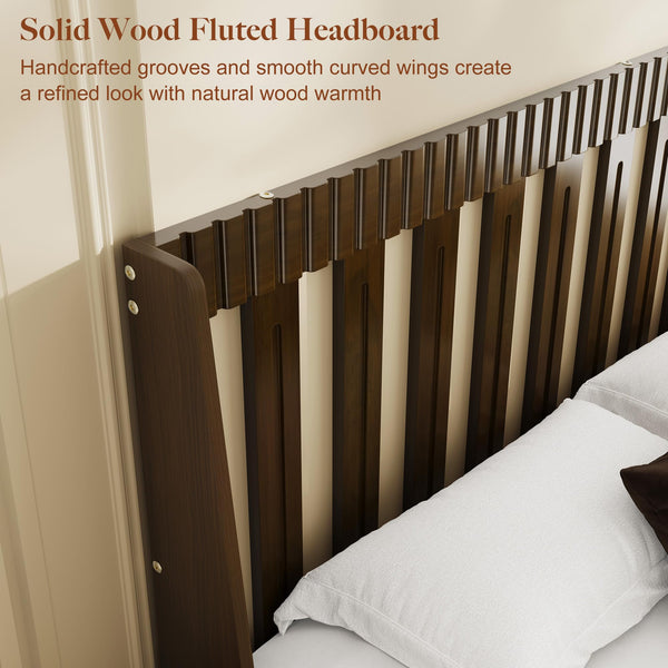 Wood Platform Bed Frame with Fluted Headboard | Queen & King
