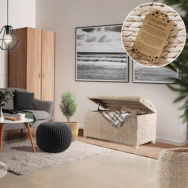 Water Hyacinth Storage Trunk with Curved Lid & Safety Hinge