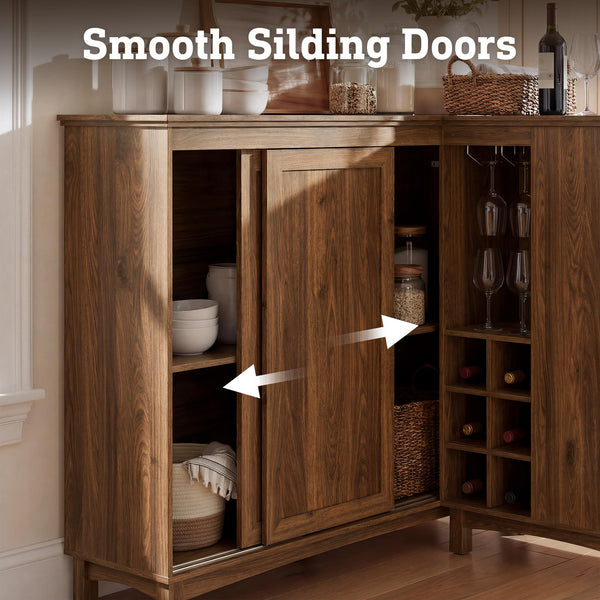 L-Shaped Bar Cabinet with Charging Station