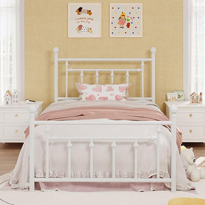 Metal Platform Bed Frame with Victorian Headboard & Footboard