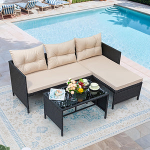 3-Piece Outdoor Wicker Rattan Sectional Sofa Set with Coffee Table