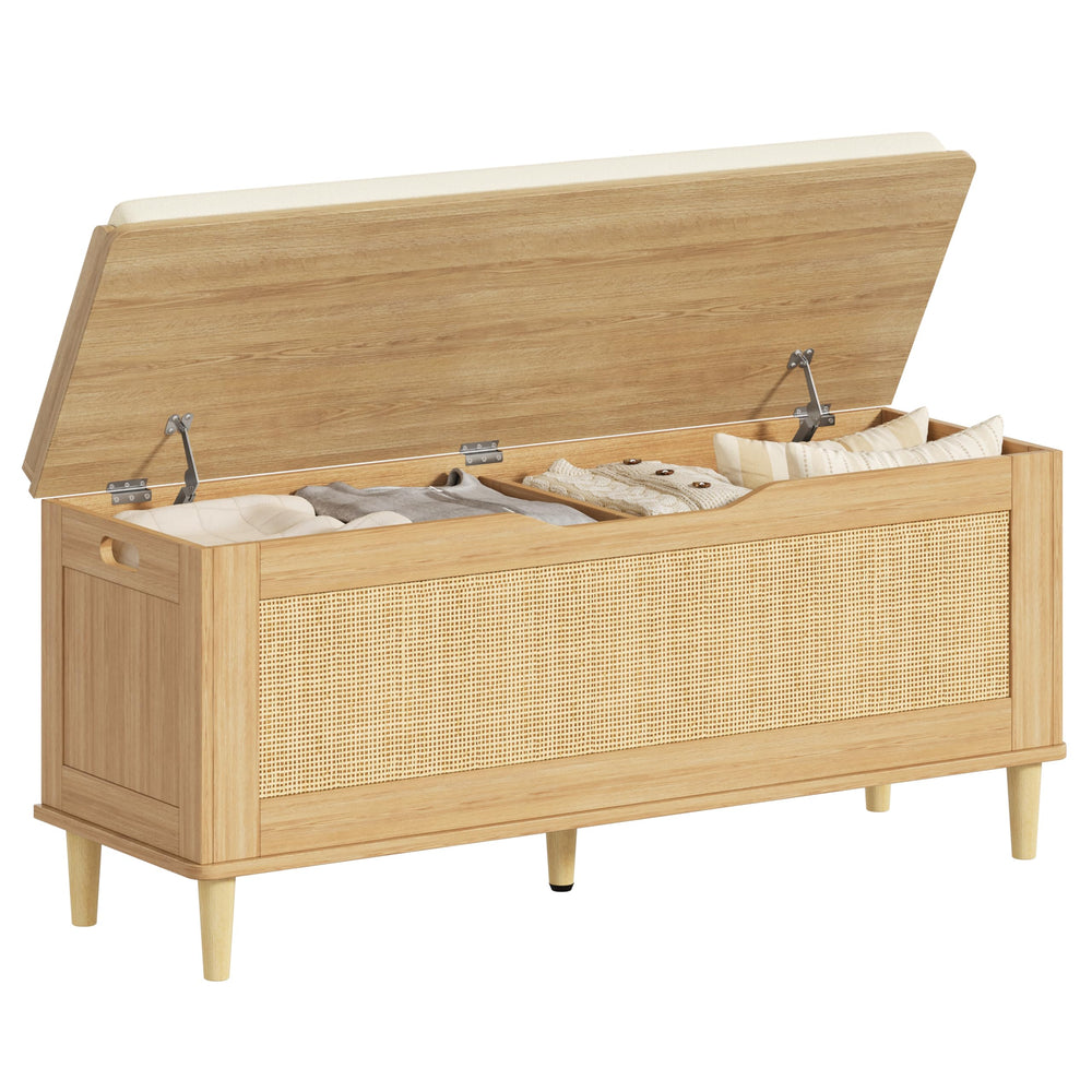 47.2" Rattan Storage Bench with Padded Seat