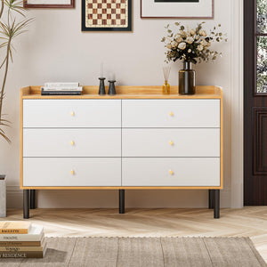 6 Drawer Dresser with Wood Frame and Metal Handles