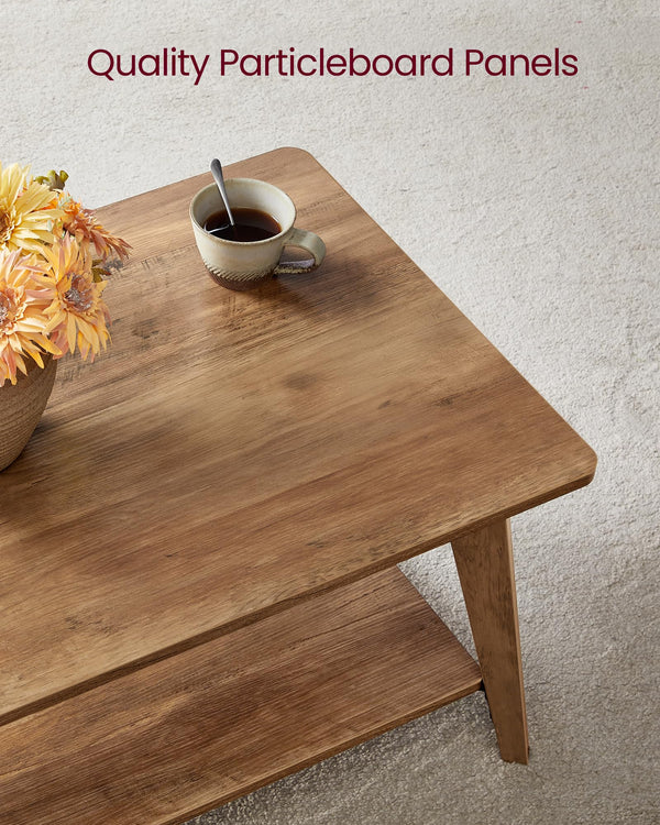 2-Tier Coffee Table with Storage Shelf and Tapered Legs