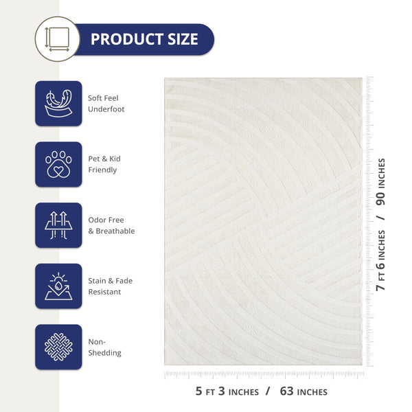 Cream Geometric Area Rug – Modern Soft Indoor Rug