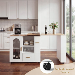 Rolling Kitchen Island with Extendable Table & Storage