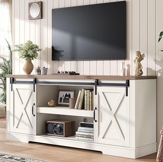 66" Farmhouse TV Stand with Barn Door