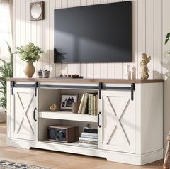66" Farmhouse TV Stand with Sliding Barn Door