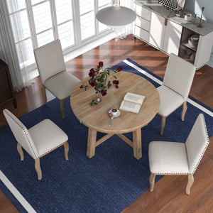 5-Piece Farmhouse Extendable Round Dining Table & Chair Set with Shelf