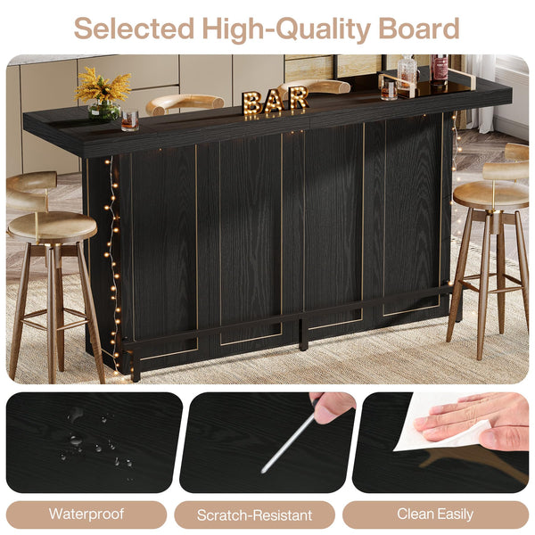 4-Tier Bar Table with Wine Glass Holder & Storage Shelves