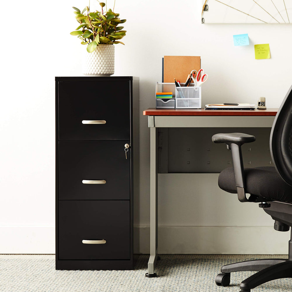 3-Drawer Vertical File Cabinet – Steel, Letter-Size, Black