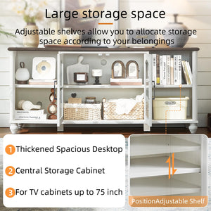 Farmhouse TV Stand with Glass Doors & Storage