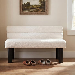 Boucle Upholstered Dining Bench with Wooden Frame